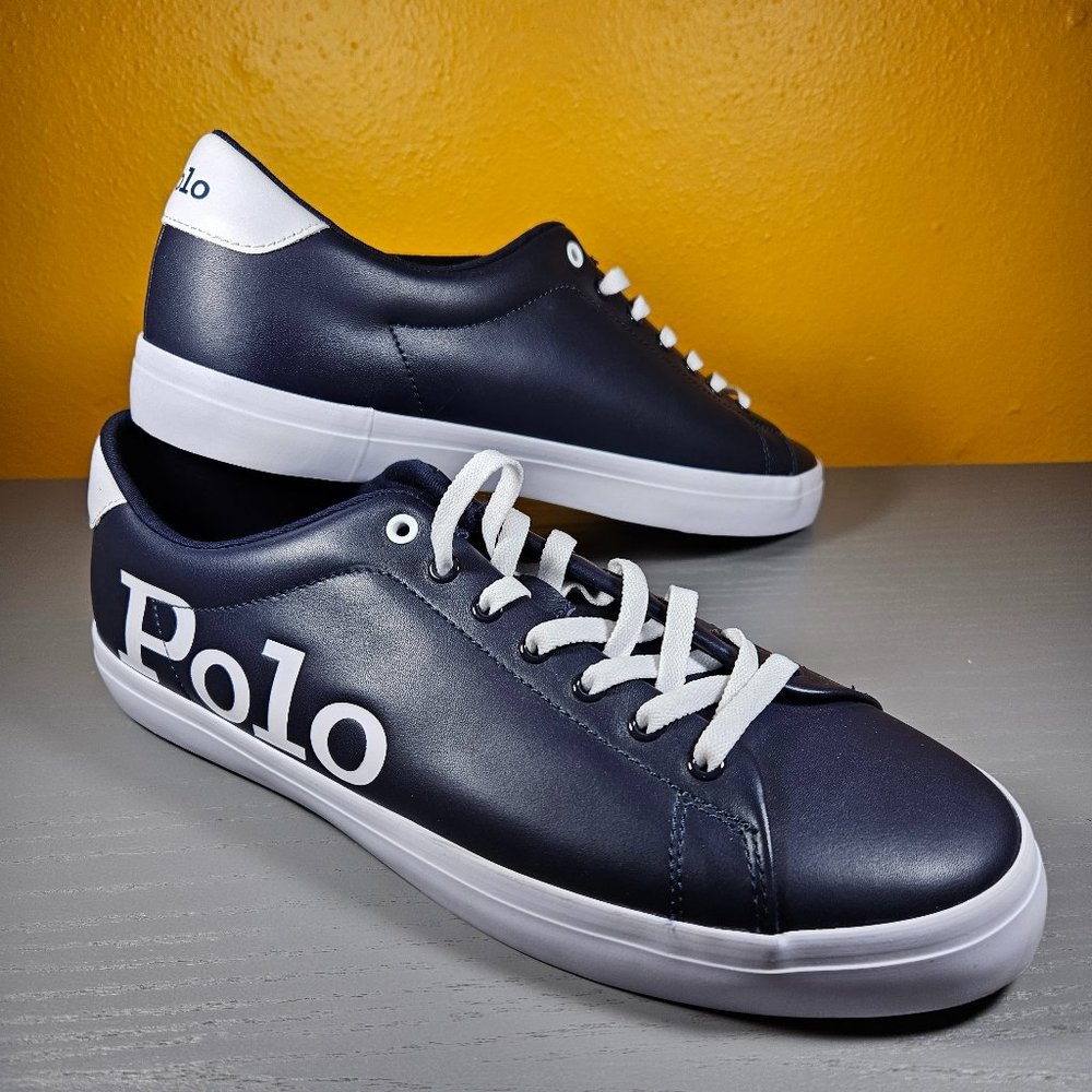 Polo Ralph Lauren Longwood Logo Spell Out Leather Sneakers Men's Size 11.5 Blue
